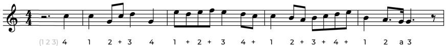 Music sheet with counted rhythms